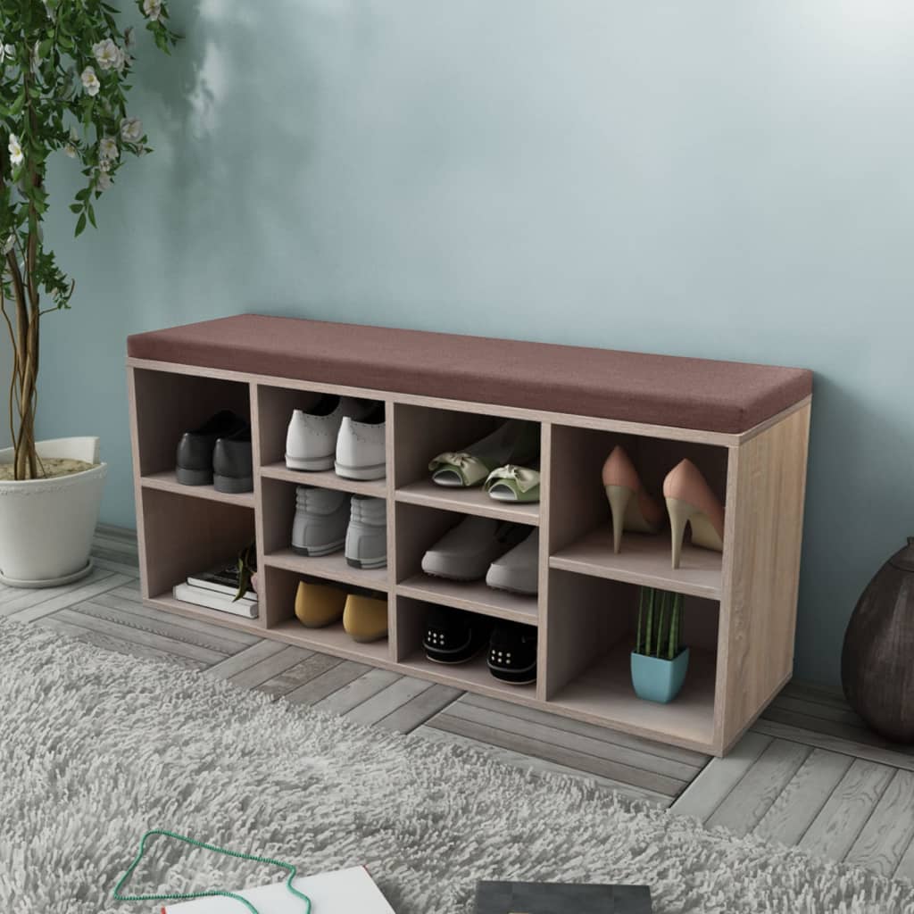 8718475954835_m_en_hd_1 Shoe Storage Bench 10 Compartments Oak Colour - Image 1