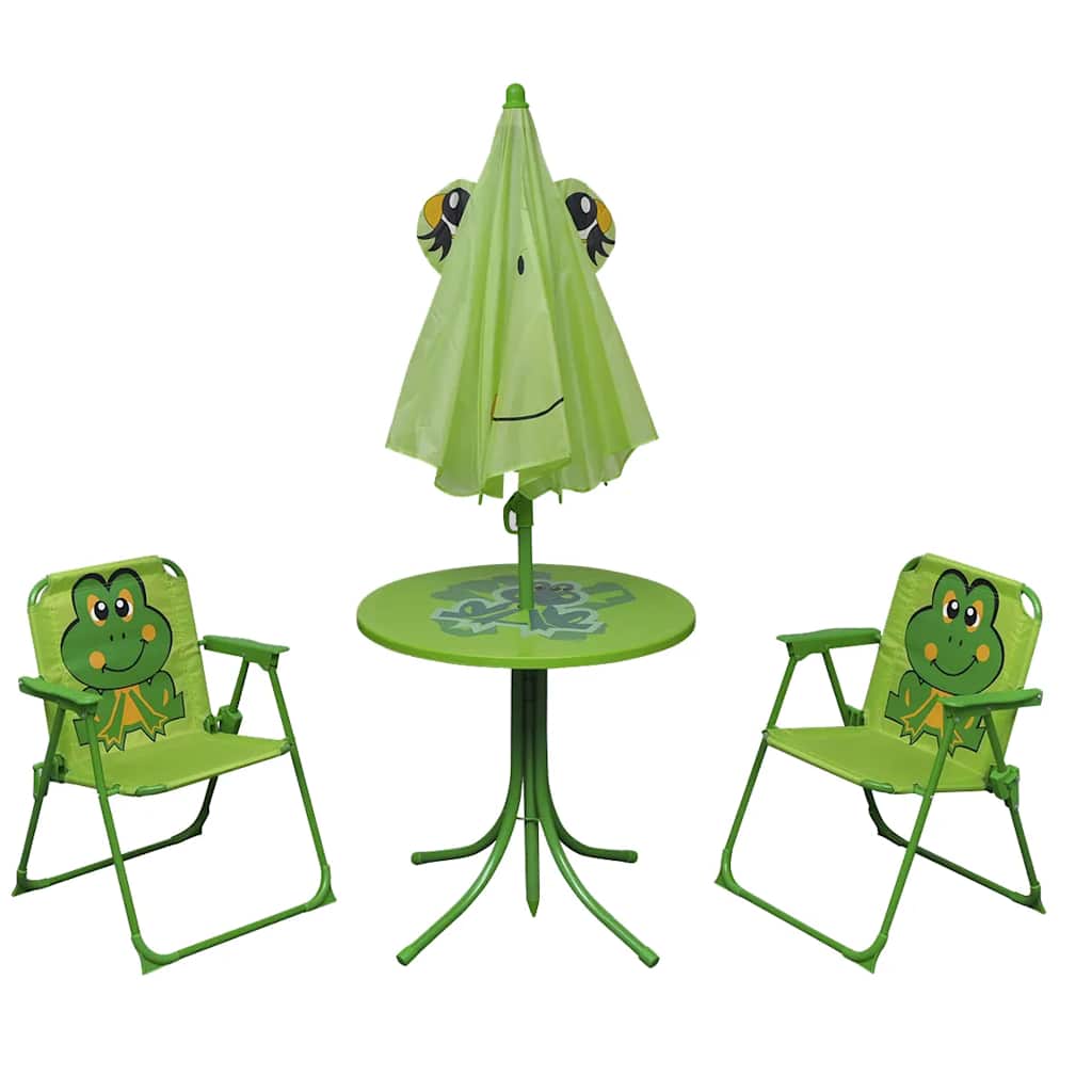 8718475960713_g_en_hd_1 vidaXL 3 Piece Kids' Garden Bistro Set with Parasol Green - Image 2