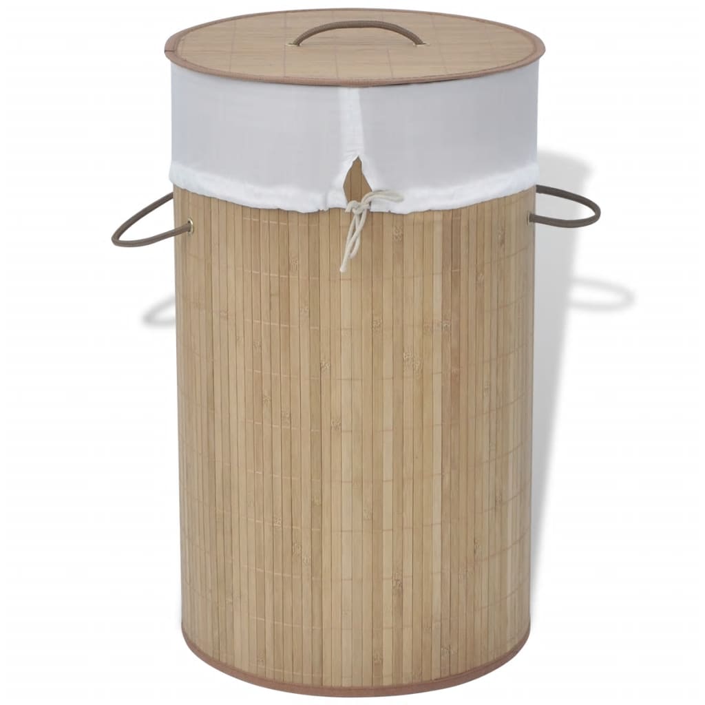 8718475964216_a_en_hd_1 vidaXL Bamboo Laundry Bin Round Natural - Image 1