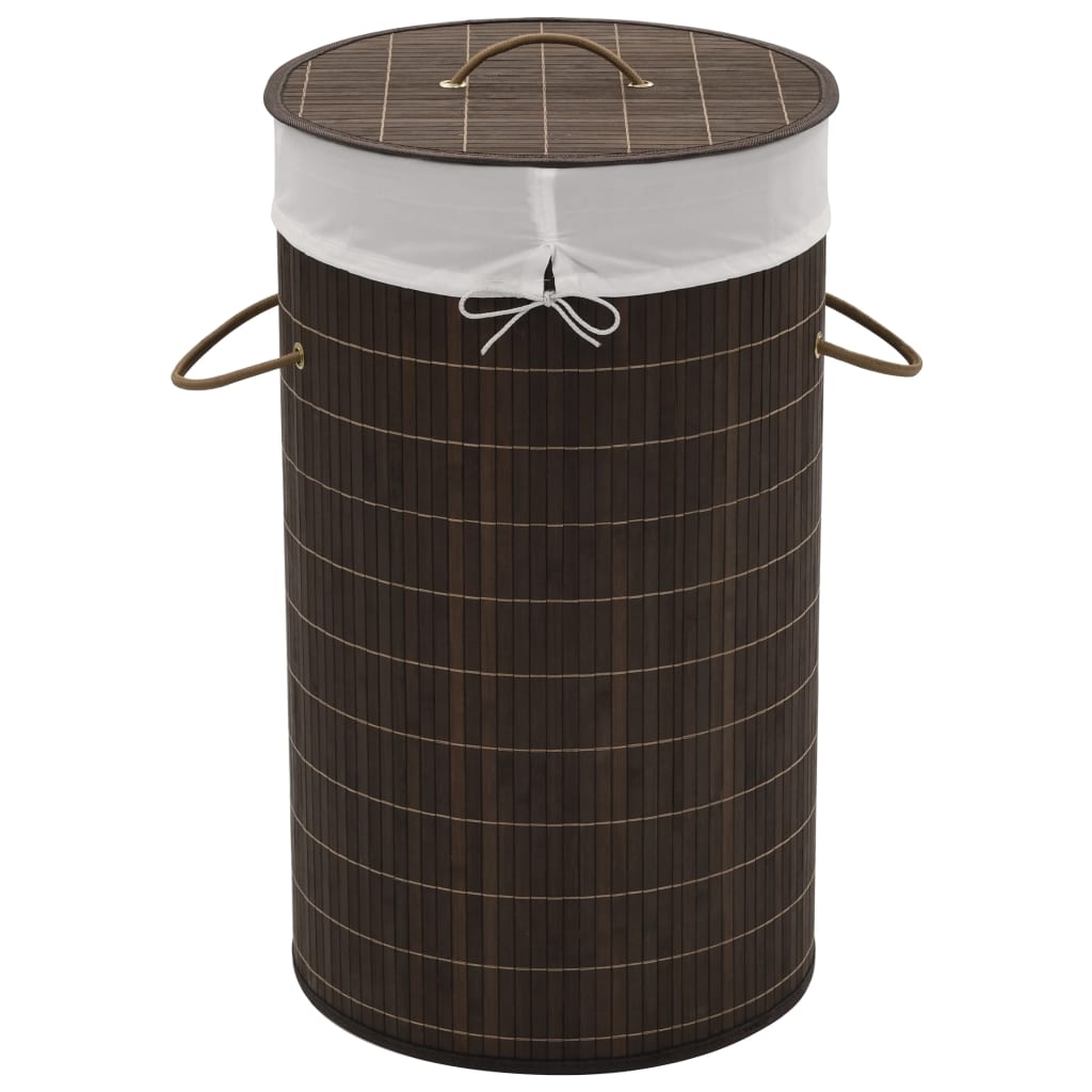 8718475964223_a_en_hd_1 vidaXL Bamboo Laundry Bin Round Dark Brown - Image 1