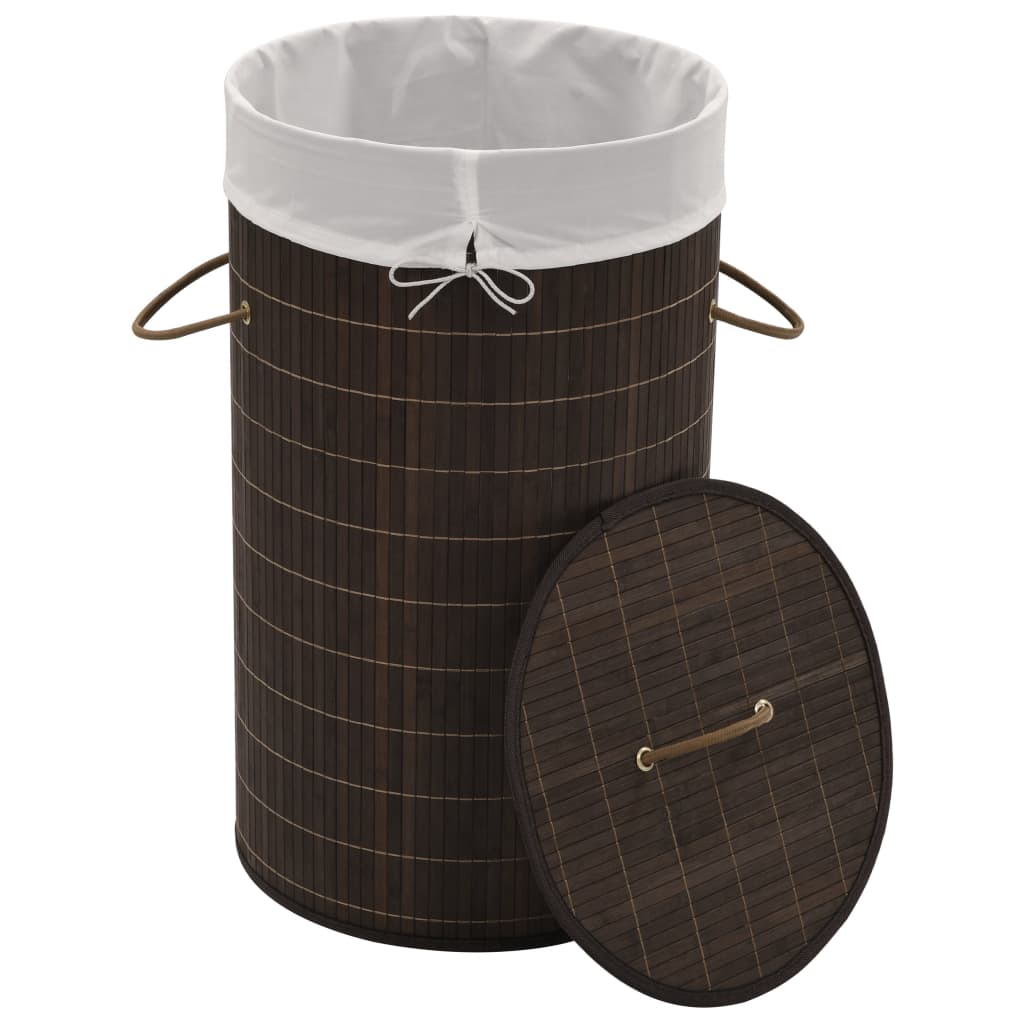 8718475964223_g_en_hd_1 vidaXL Bamboo Laundry Bin Round Dark Brown - Image 2