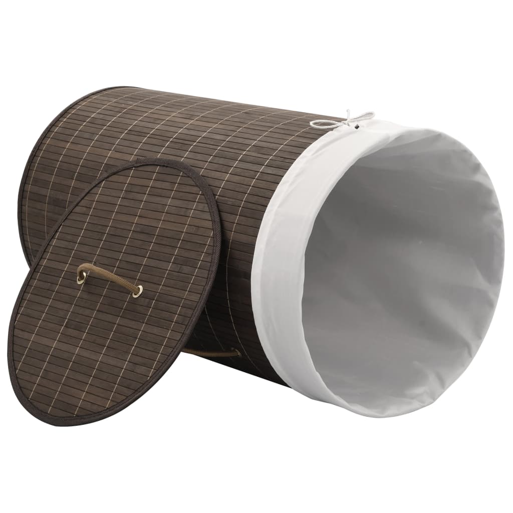 8718475964223_g_en_hd_2 vidaXL Bamboo Laundry Bin Round Dark Brown - Image 3