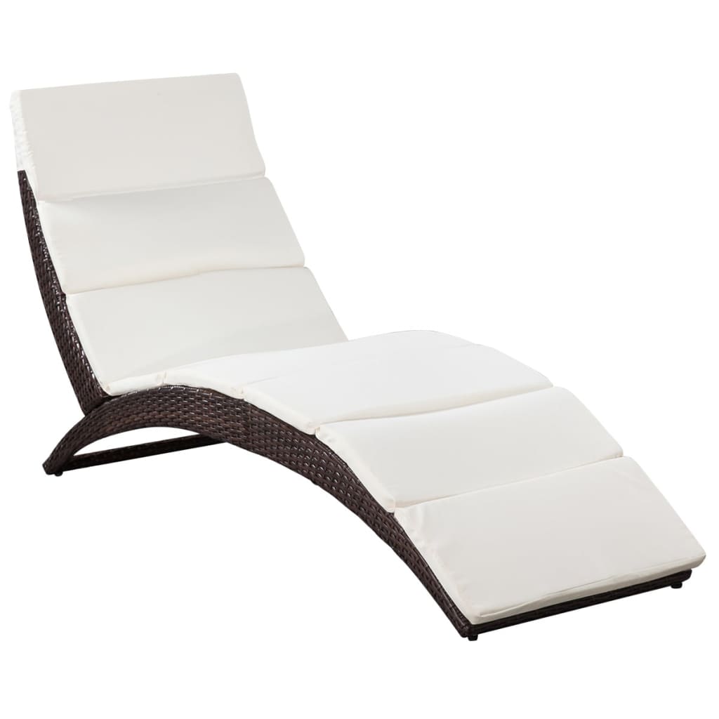 8718475965640_a_en_hd_1 vidaXL Folding Sun Lounger with Cushion Poly Rattan Brown - Image 2
