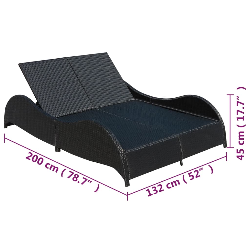8718475969457_g_en_hd_5 vidaXL Double Sun Lounger with Cushion Poly Rattan Black - Image 6