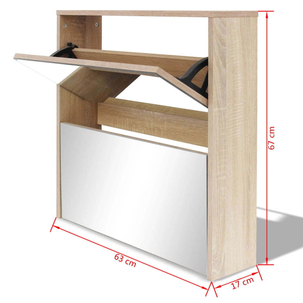8718475977247_g_en_hd_4 vidaXL Shoe Cabinet 2-Layer Mirror Oak 63x17x67 cm - Image 7