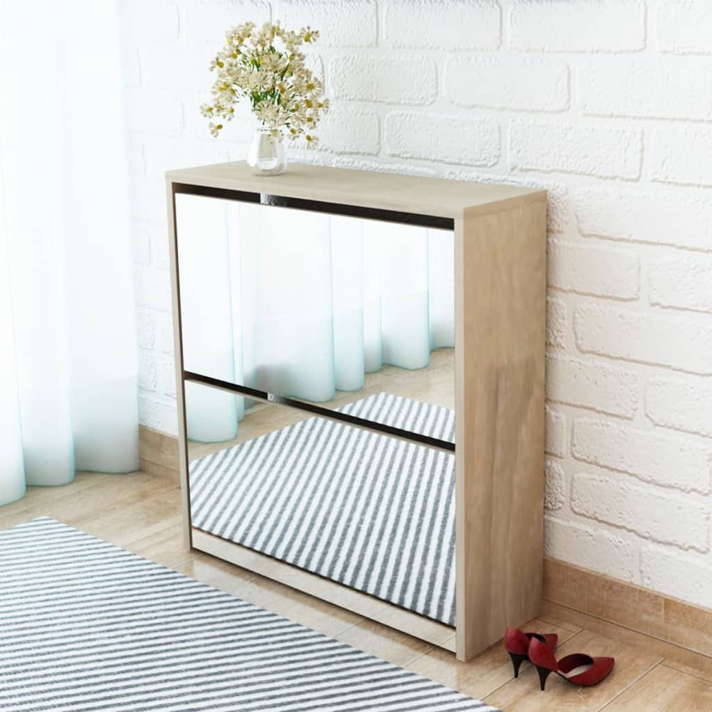 8718475977247_m_en_hd_1 vidaXL Shoe Cabinet 2-Layer Mirror Oak 63x17x67 cm - Image 1