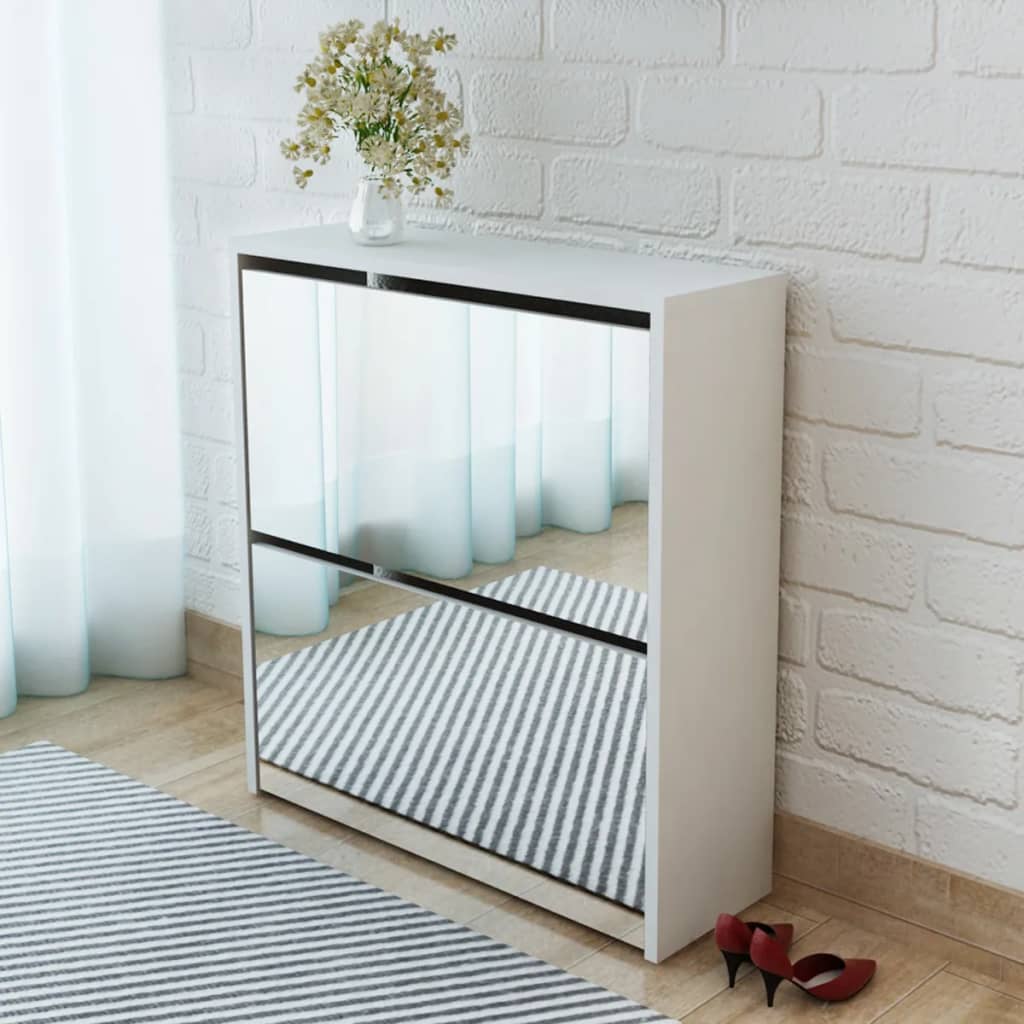 8718475977254_m_en_hd_1 vidaXL Shoe Cabinet 2-Layer Mirror White 63x17x67 cm - Image 1