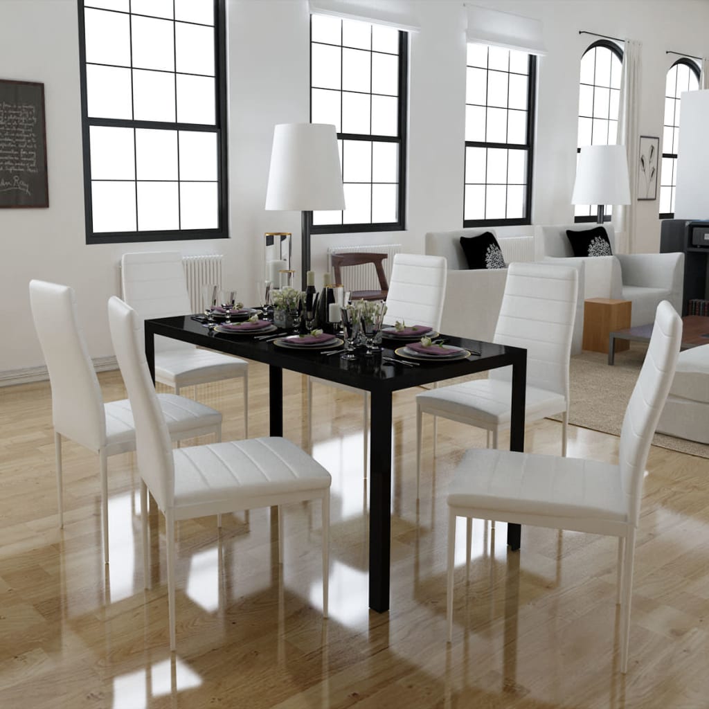 8718475977971_m_en_hd_1 vidaXL Seven Piece Dining Table Set Black and White - Image 1