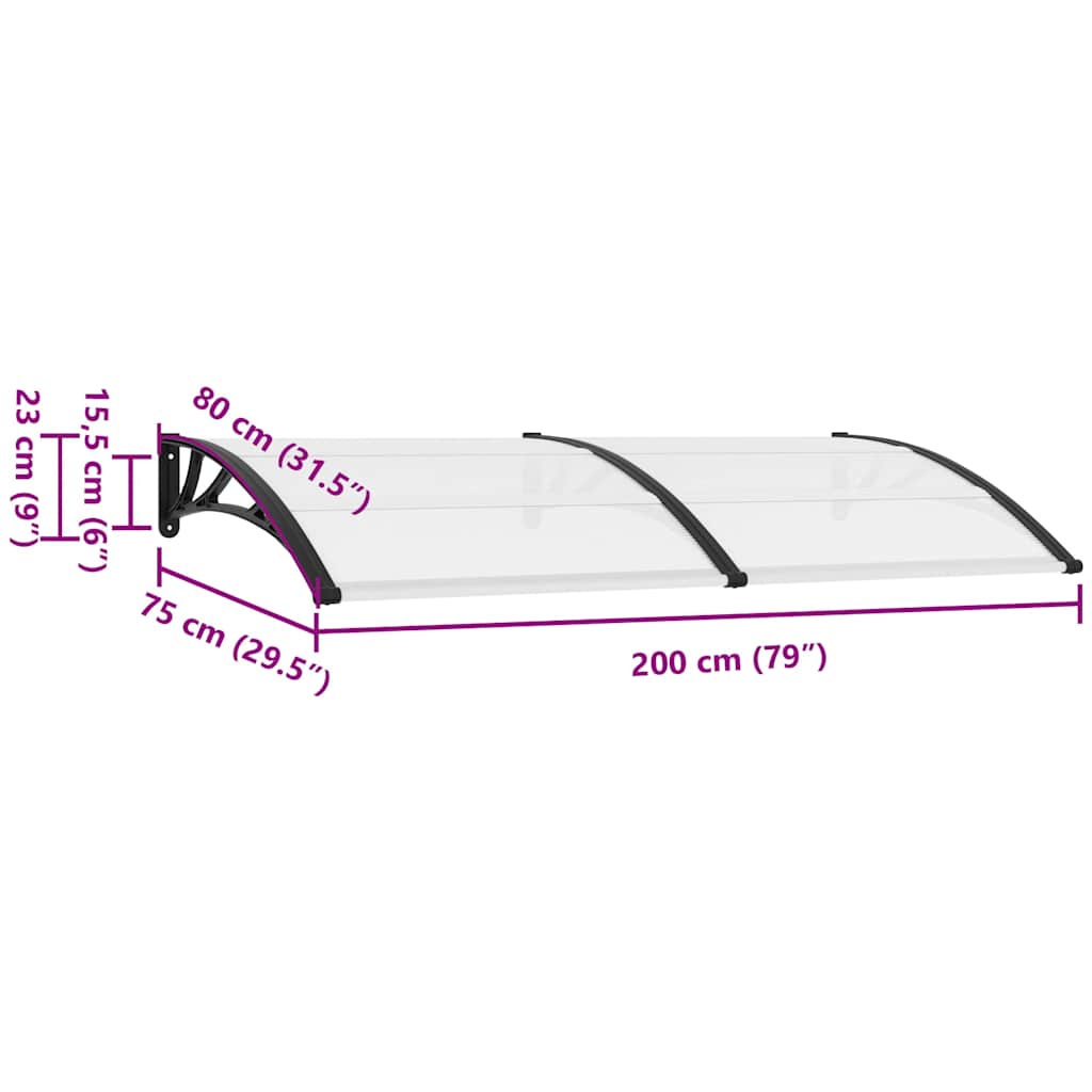 8719883564517_g_en_hd_6 vidaXL Door Canopy Black and Transparent 200x75 cm PC - Image 8