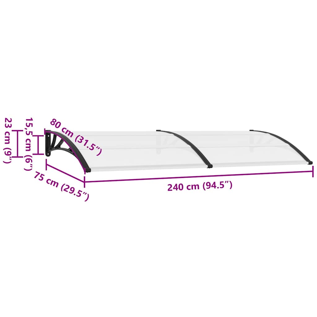 8719883564524_g_en_hd_6 vidaXL Door Canopy Black and Transparent 240x75 cm PC - Image 8