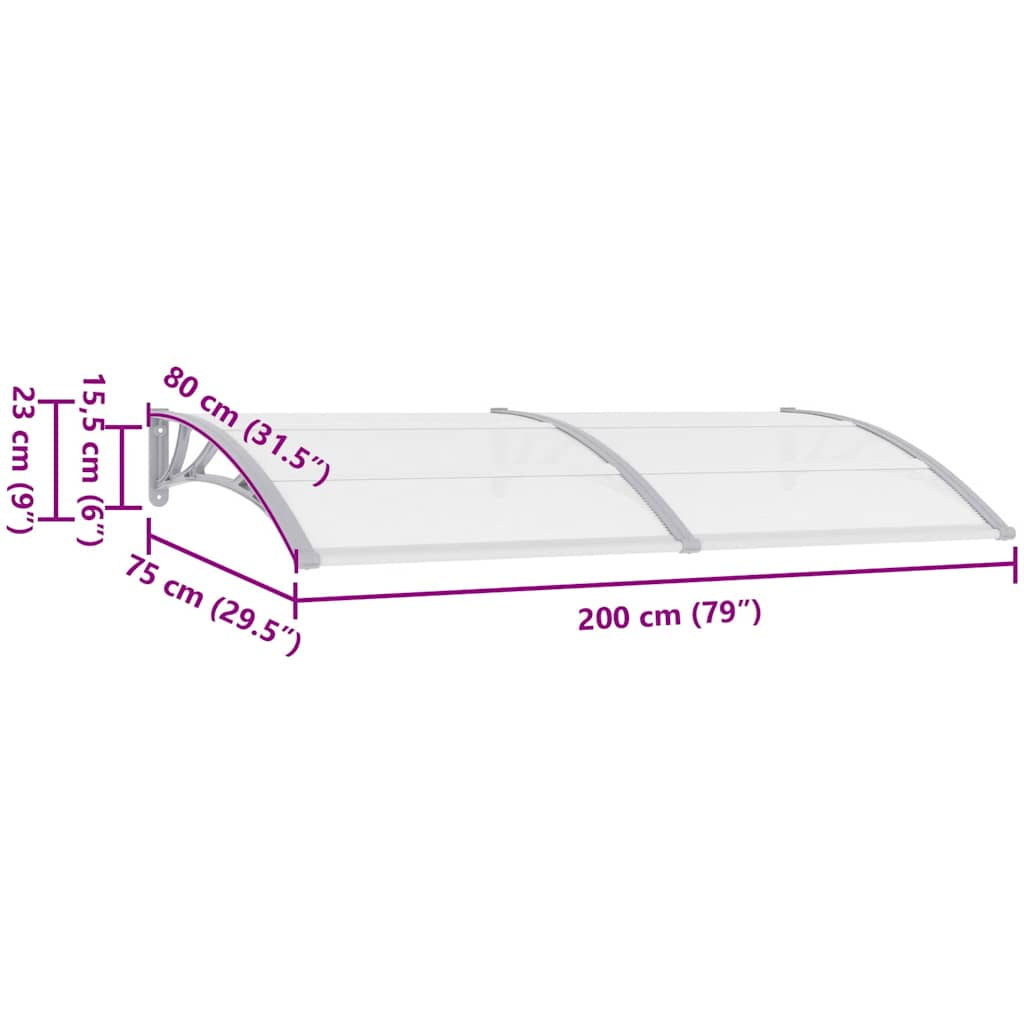 8719883564562_g_en_hd_6 vidaXL Door Canopy Grey and Transparent 200x75 cm PC - Image 8