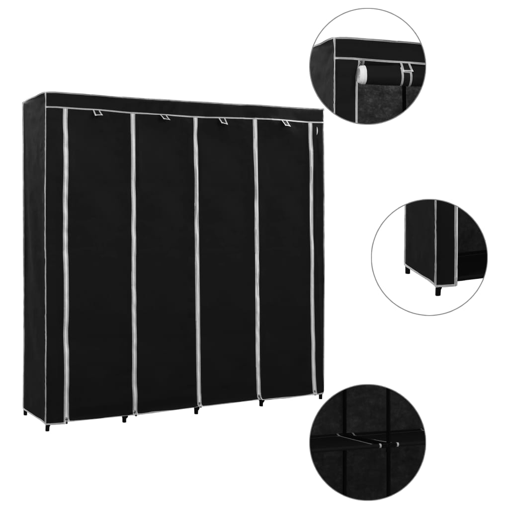 8719883564890_a_en_hd_1 vidaXL Wardrobe with 4 Compartments Black 175x45x170 cm - Image 1