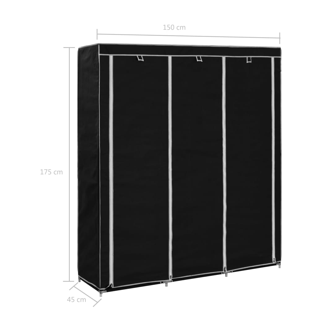8719883564975_g_en_hd_10 vidaXL Wardrobe with Compartments and Rods Black 150x45x175 cm Fabric - Image 12