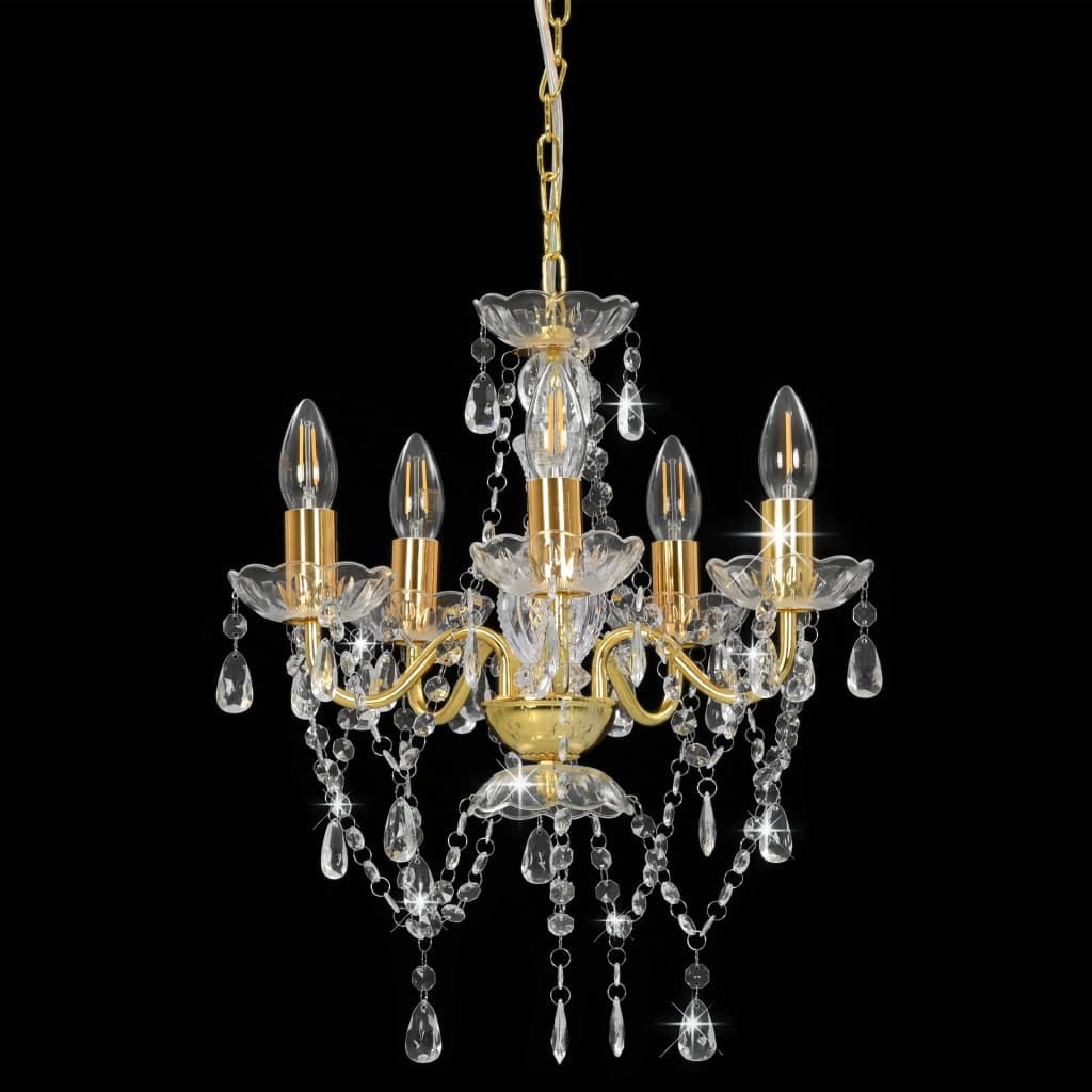 8719883573250_g_en_hd_2 vidaXL Chandelier with Crystal Beads Golden Round 5 x E14 - Image 3