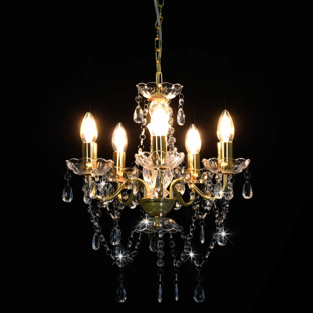 8719883573250_g_en_hd_3 vidaXL Chandelier with Crystal Beads Golden Round 5 x E14 - Image 4
