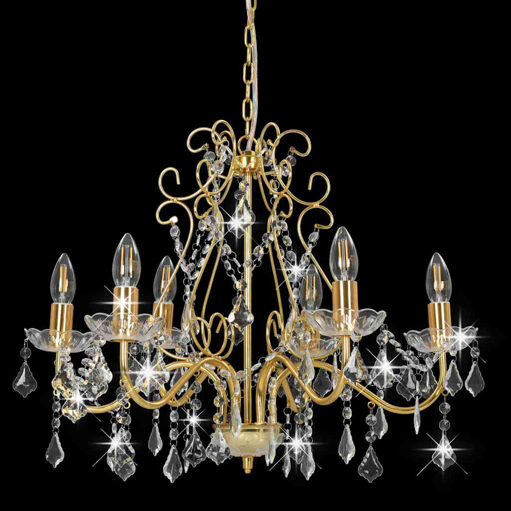 8719883573267_g_en_hd_2 vidaXL Chandelier with Crystal Beads Golden Round 6 x E14 - Image 3