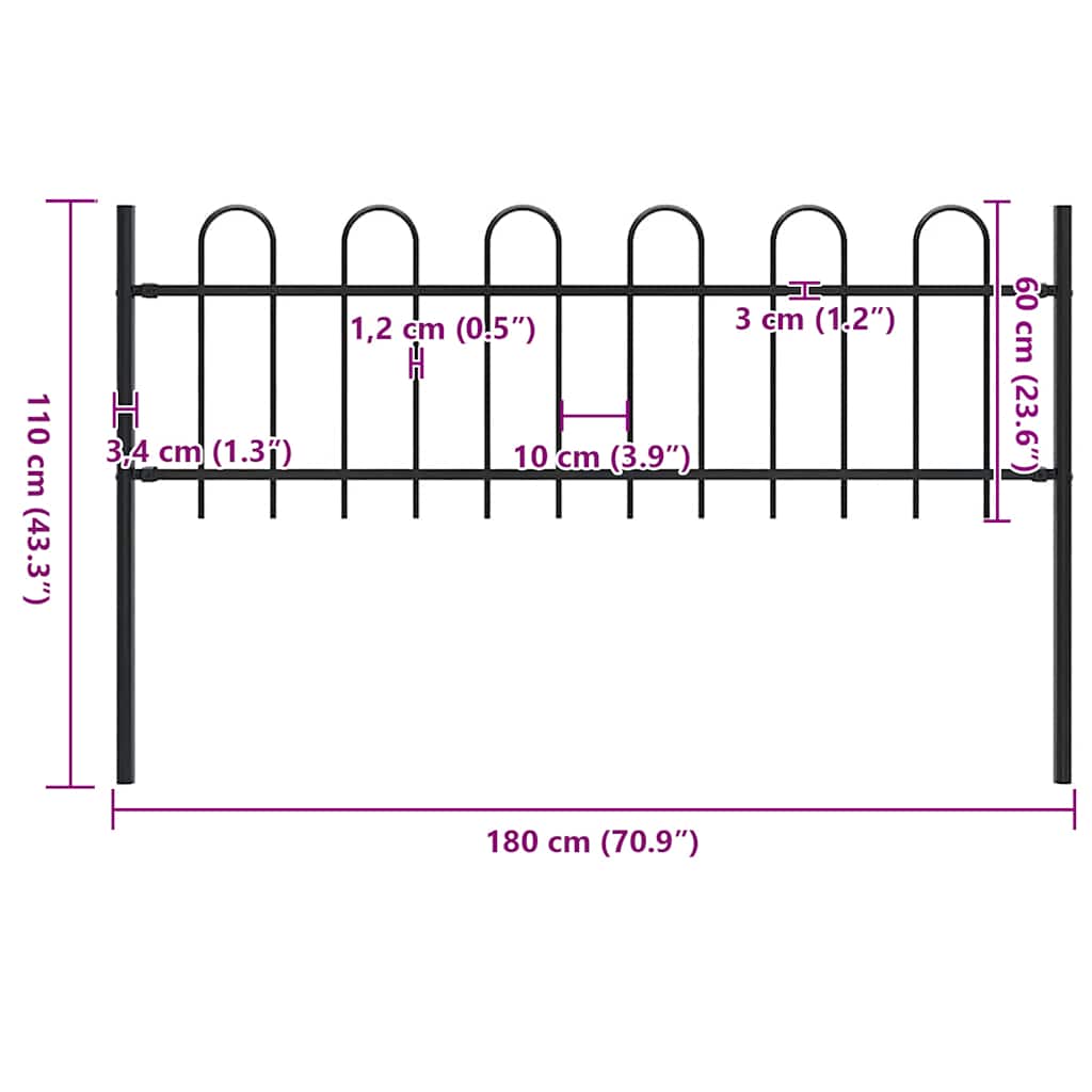 8719883586953_g_en_hd_4 vidaXL Garden Fence with Hoop Top Steel 1.8 m Black - Image 5