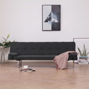 vidaXL Sofa Bed with Two Pillows Dark Grey Polyester