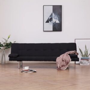 vidaXL Sofa Bed with Two Pillows Black Polyester