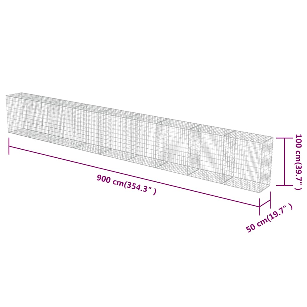 8719883592237_g_en_hd_5 vidaXL Gabion Wall with Covers Galvanised Steel 900x50x100 cm - Image 7