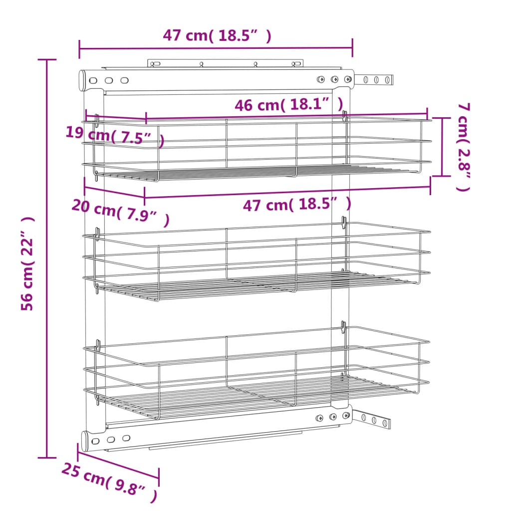 8719883607849_g_en_hd_8 vidaXL 3-Tier Pull-out Kitchen Wire Basket Silver 47x25x56 cm - Image 10