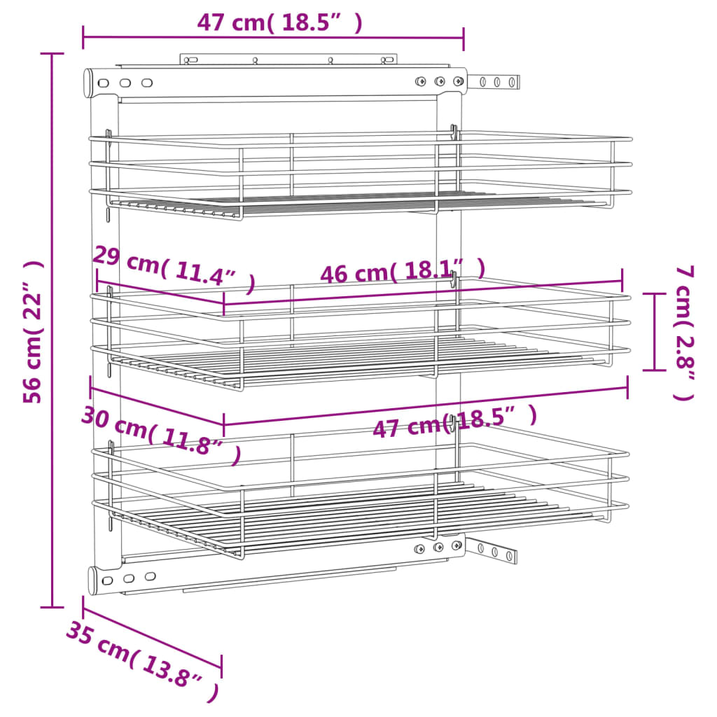 8719883607856_g_en_hd_8 vidaXL 3-Tier Pull-out Kitchen Wire Basket Silver 47x35x56 cm - Image 10