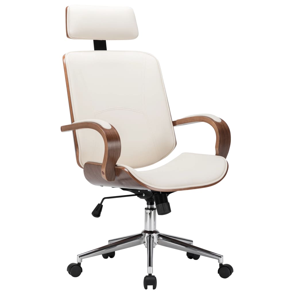 8719883666433_a_en_hd_1 vidaXL Swivel Office Chair with Headrest Cream Faux Leather and Bentwood - Image 1
