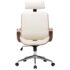 vidaXL Swivel Office Chair with Headrest Cream Faux Leather and Bentwood - Image 2