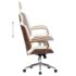 vidaXL Swivel Office Chair with Headrest Cream Faux Leather and Bentwood - Image 4