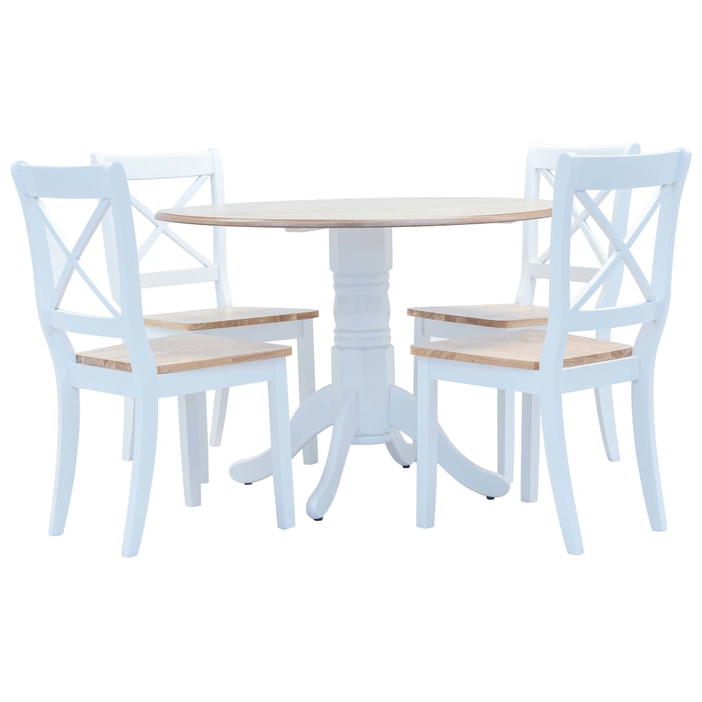 8719883667300_a_en_hd_1 vidaXL 5 Piece Dining Set Solid Rubber Wood White and Brown - Image 1