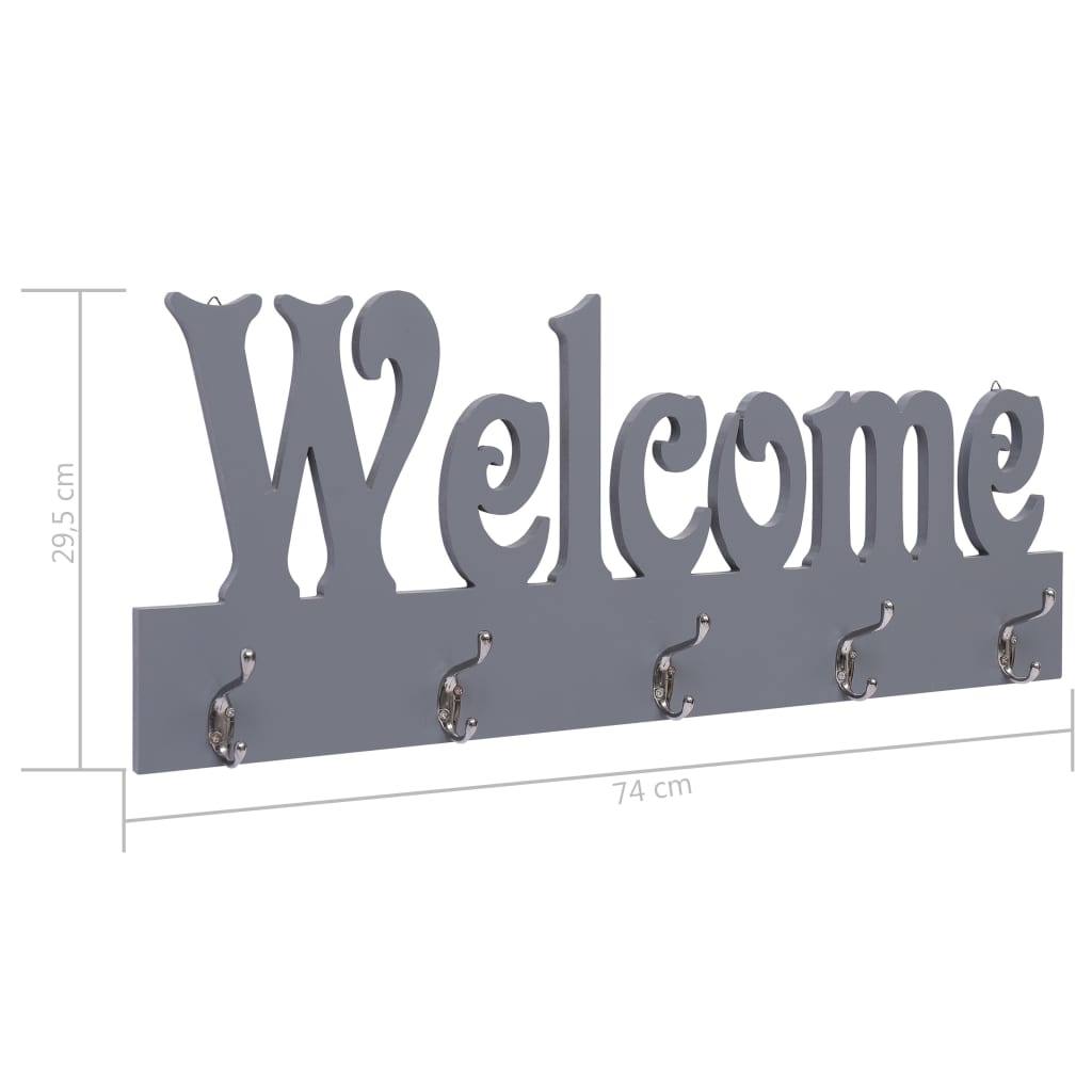 8719883670164_g_en_hd_5 vidaXL Wall Mounted Coat Rack WELCOME Grey 74x29.5 cm - Image 6