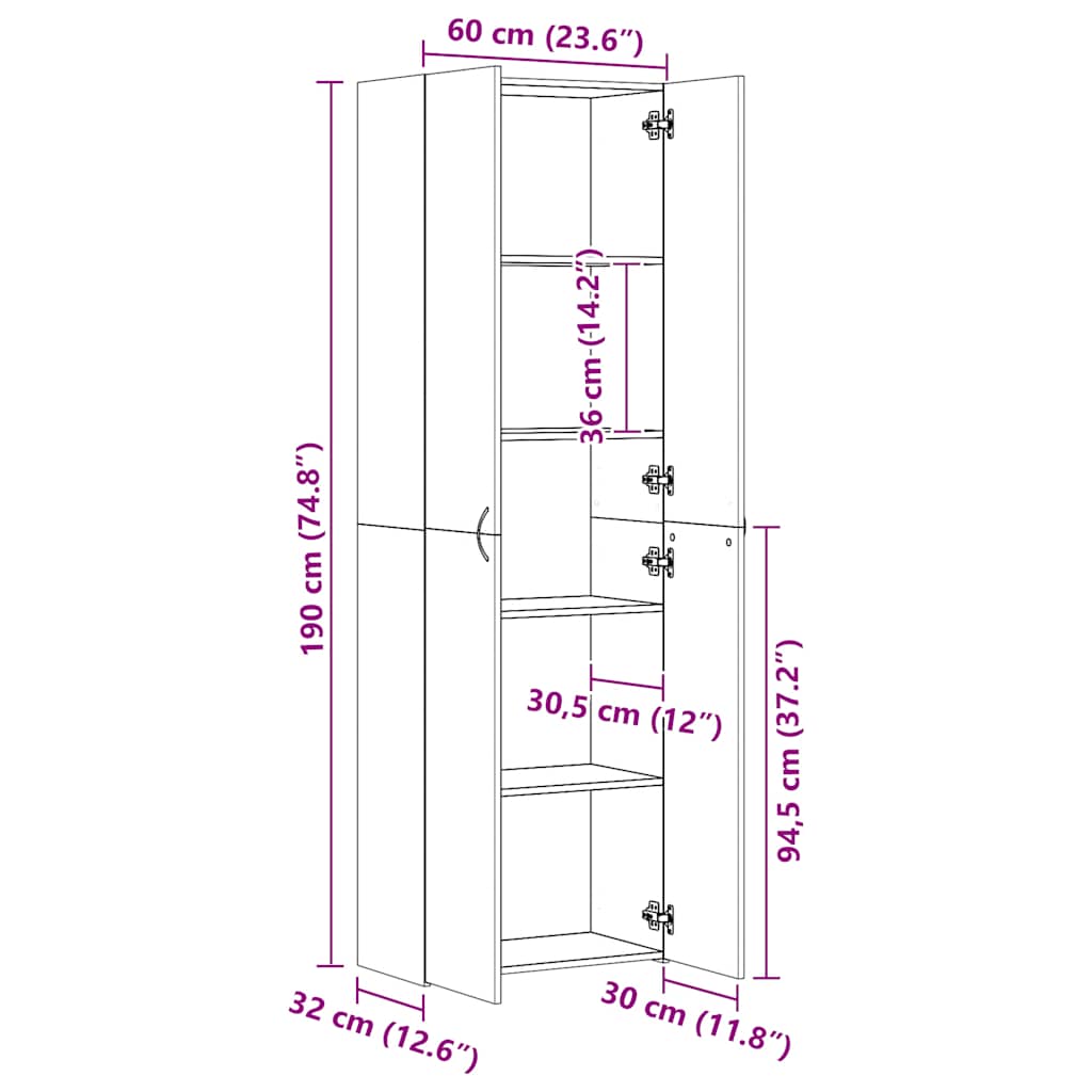 8719883674612_g_en_hd_7 vidaXL Office Cabinet Sonoma Oak 60x32x190 cm Engineered Wood - Image 10