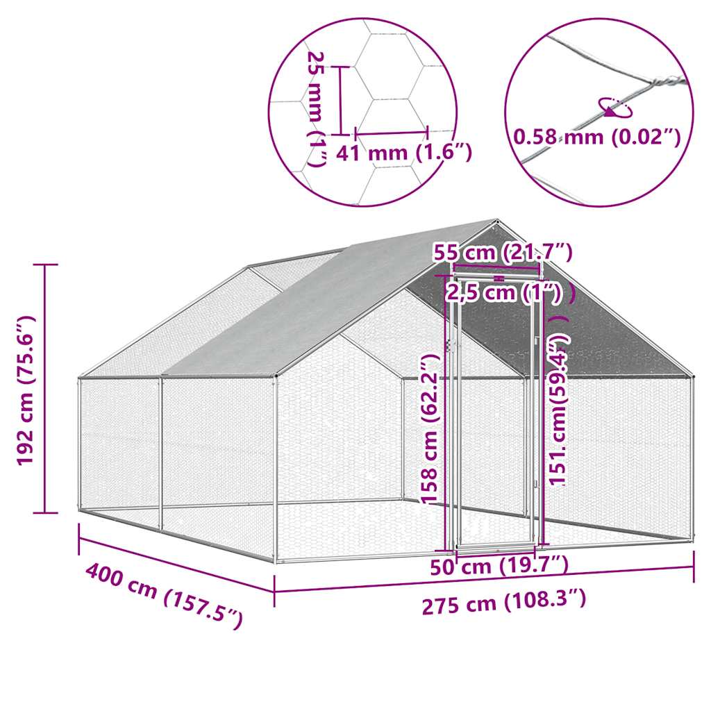 8719883681382_g_en_hd_5 vidaXL Outdoor Chicken Cage 2.75x4x1.92 m Galvanised Steel - Image 6