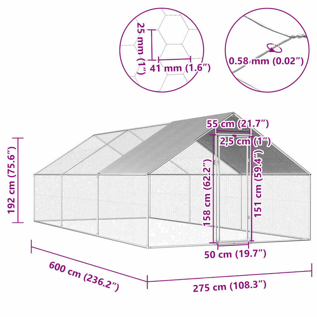8719883681399_g_en_hd_5 vidaXL Outdoor Chicken Cage 2.75x6x1.92 m Galvanised Steel - Image 6