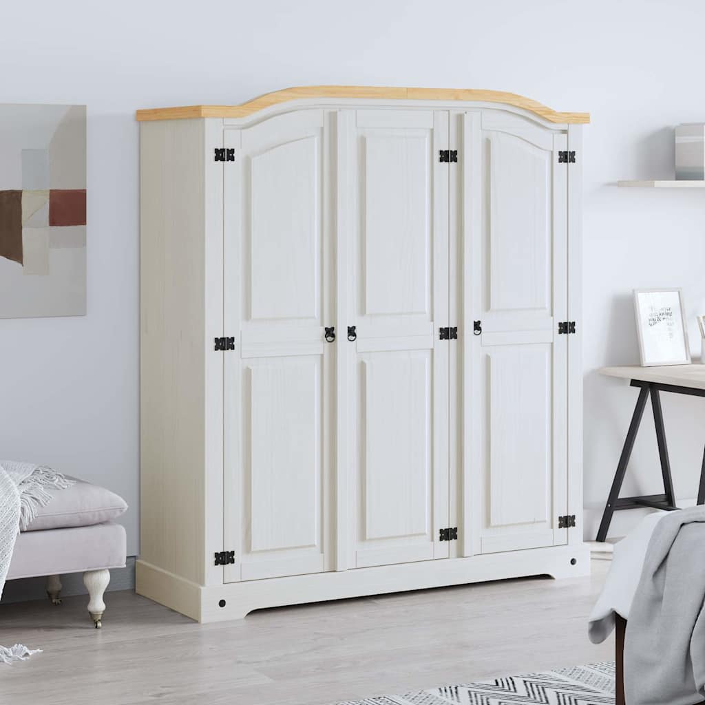 8719883681917_g_en_hd_1 vidaXL Wardrobe Mexican Pine Corona Range 3 Doors White - Image 2