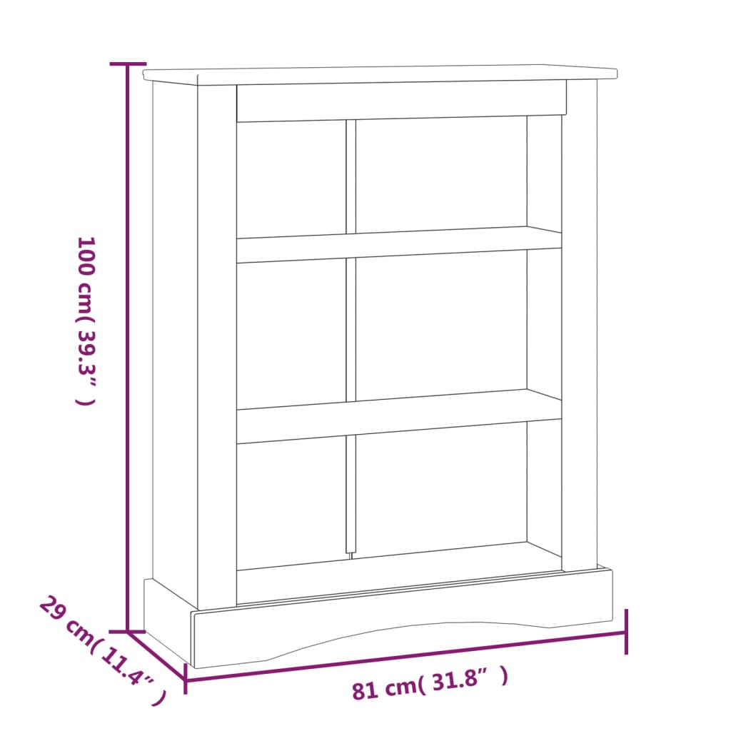 8719883682099_g_en_hd_5 vidaXL 3-Tier Bookcase Mexican Pine Corona Range White 81x29x100 cm - Image 8