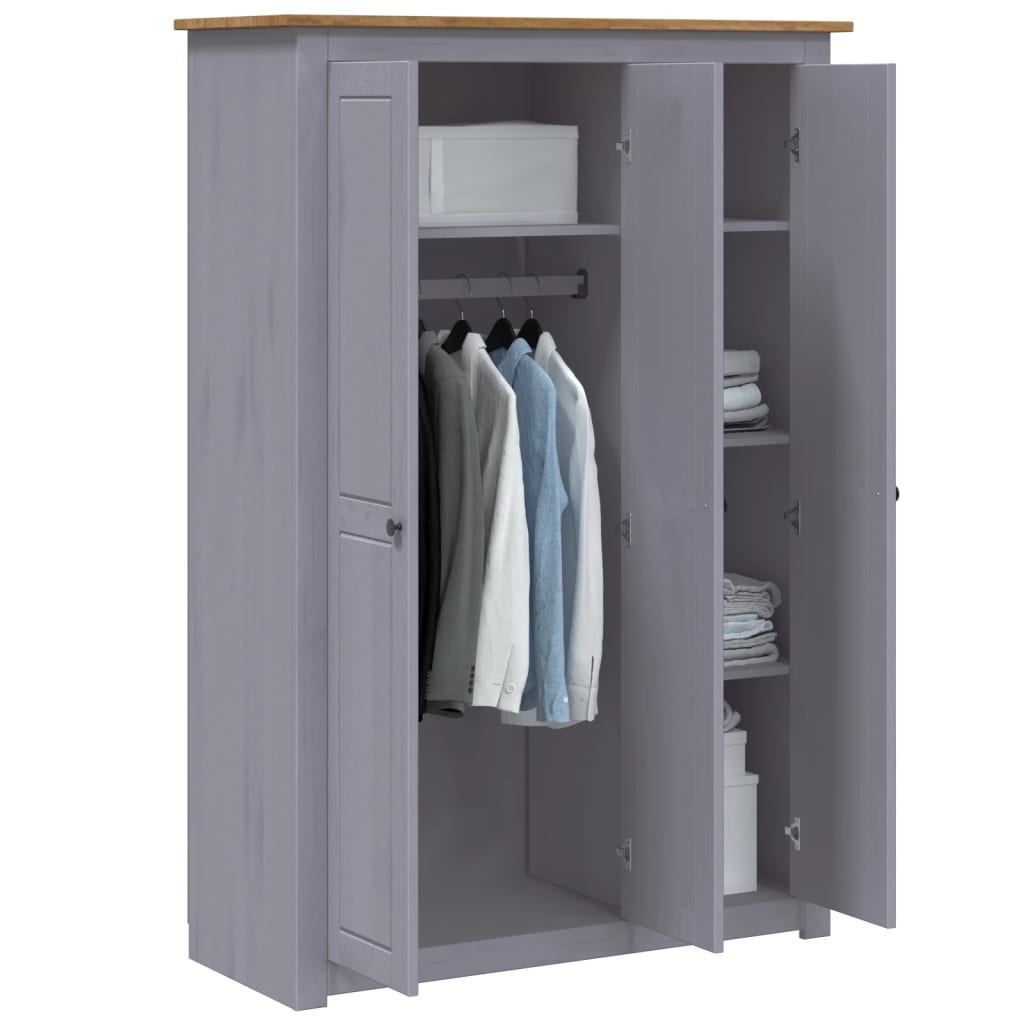 8719883682310_g_en_hd_1 vidaXL 3-Door Wardrobe Grey 118x50x171.5 cm Pine Panama Range - Image 4