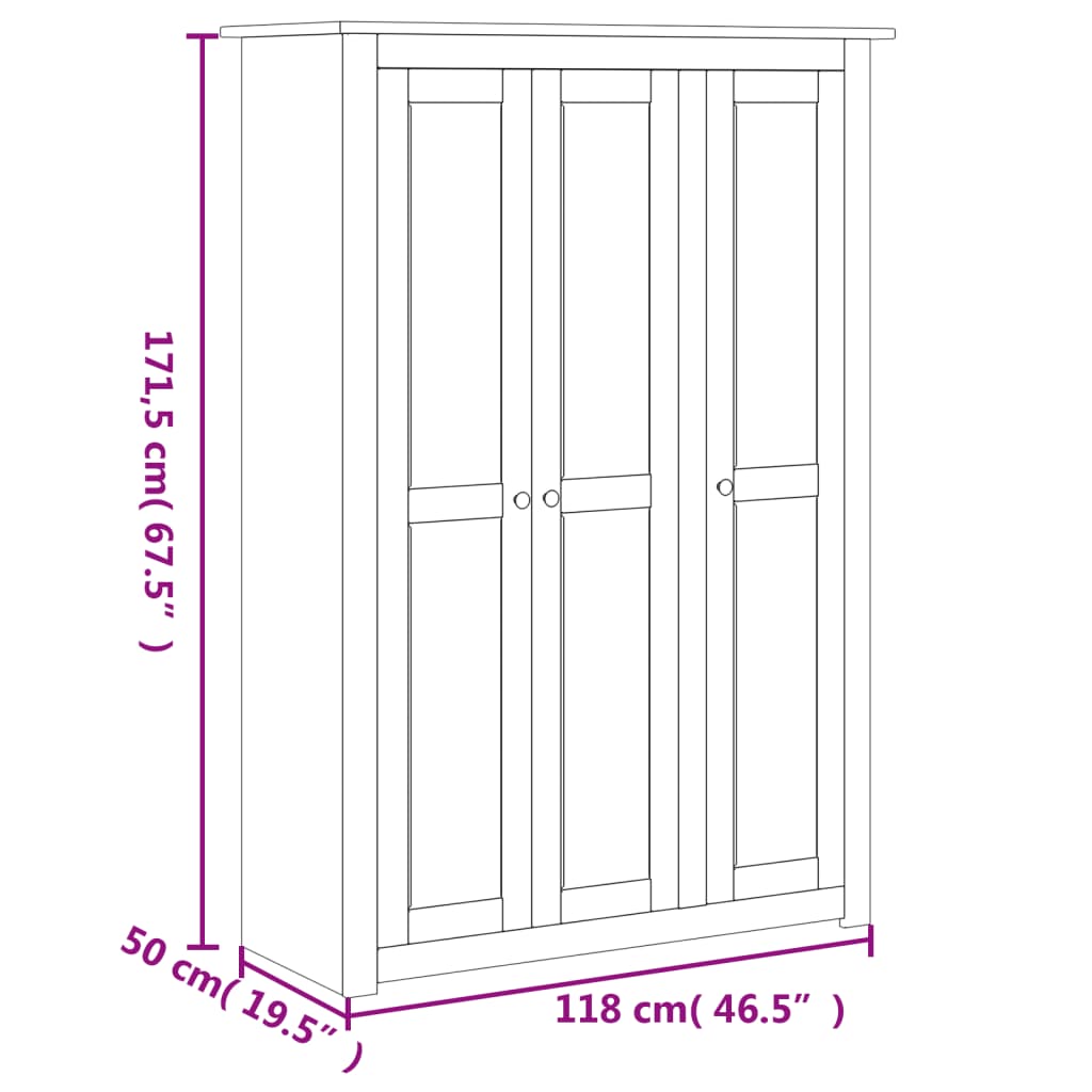 8719883682310_g_en_hd_7 vidaXL 3-Door Wardrobe Grey 118x50x171.5 cm Pine Panama Range - Image 10