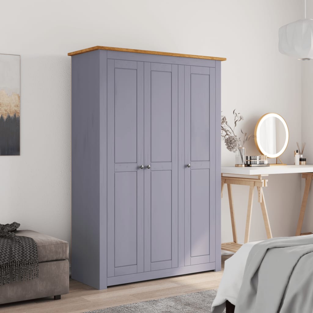 8719883682310_m_en_hd_1 vidaXL 3-Door Wardrobe Grey 118x50x171.5 cm Pine Panama Range - Image 1