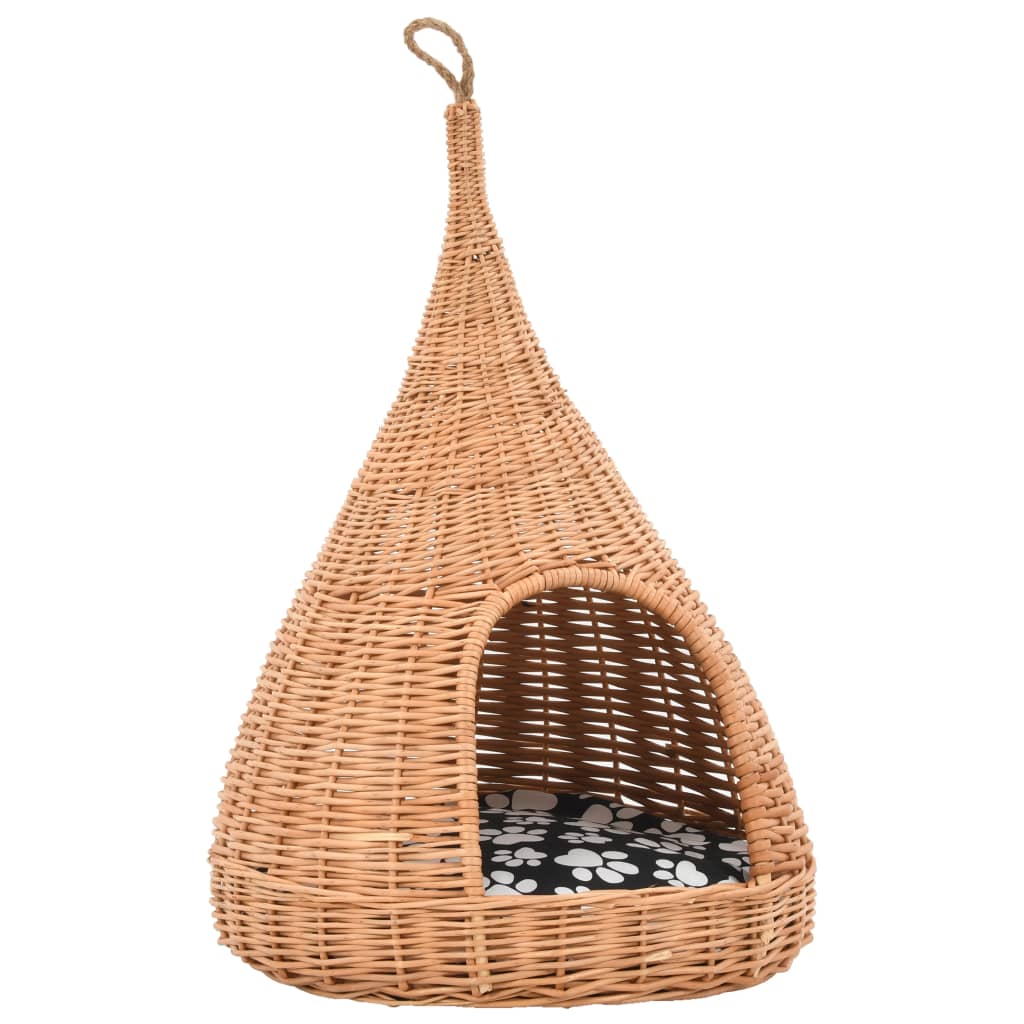 8719883682815_a_en_hd_1 vidaXL Cat House with Cushion 40x60 cm Natural Willow Teepee - Image 2