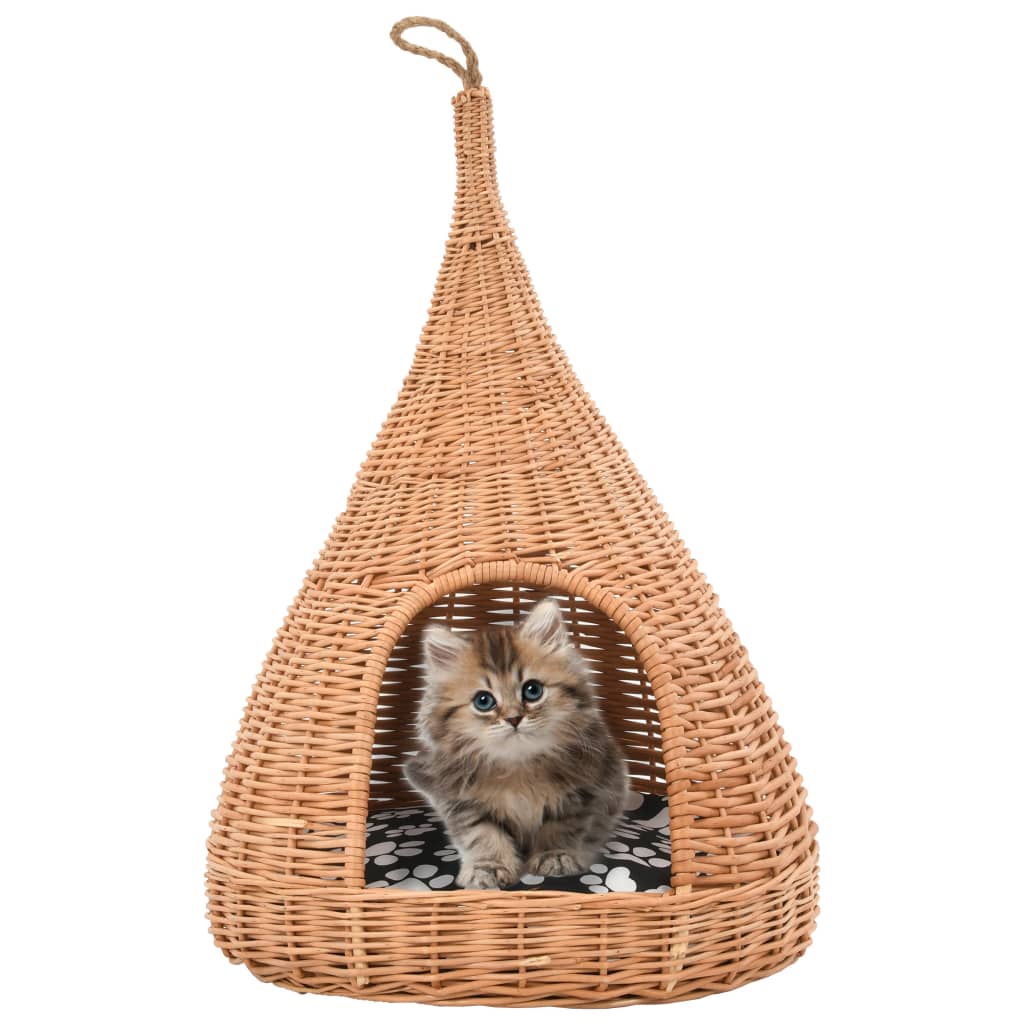 8719883682815_m_en_hd_1 vidaXL Cat House with Cushion 40x60 cm Natural Willow Teepee - Image 1