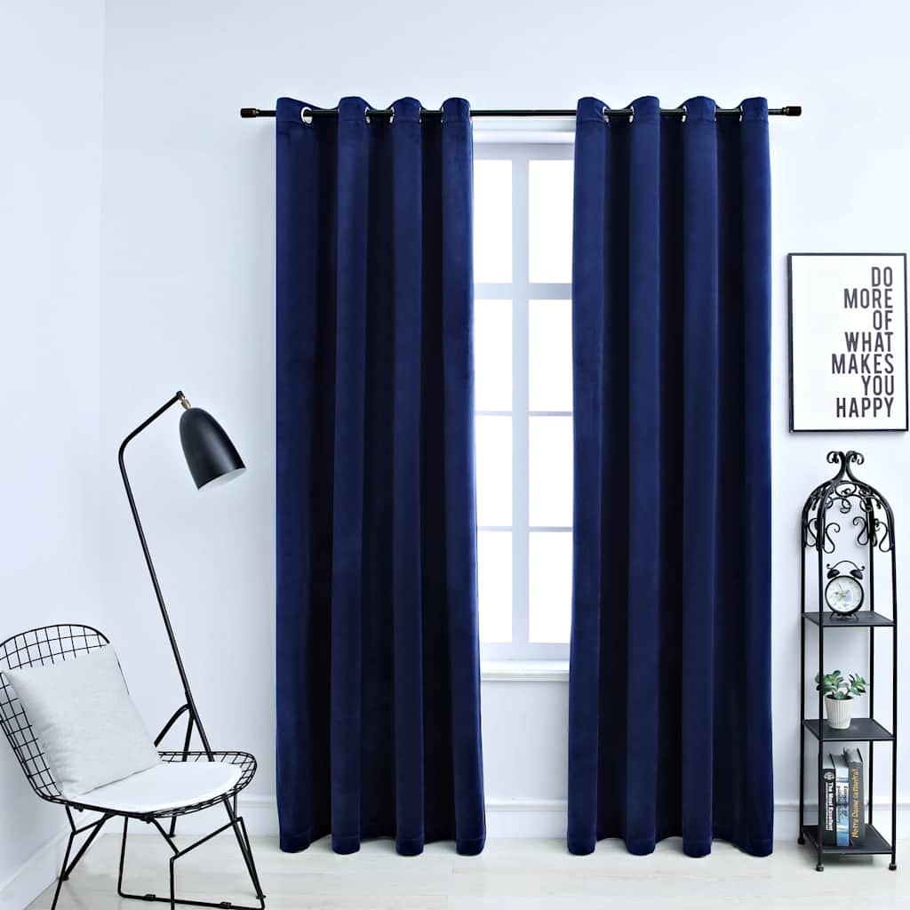 8719883721057_m_en_hd_1 vidaXL Blackout Curtains with Rings 2 pcs Velvet Dark Blue 140x245 cm - Image 1