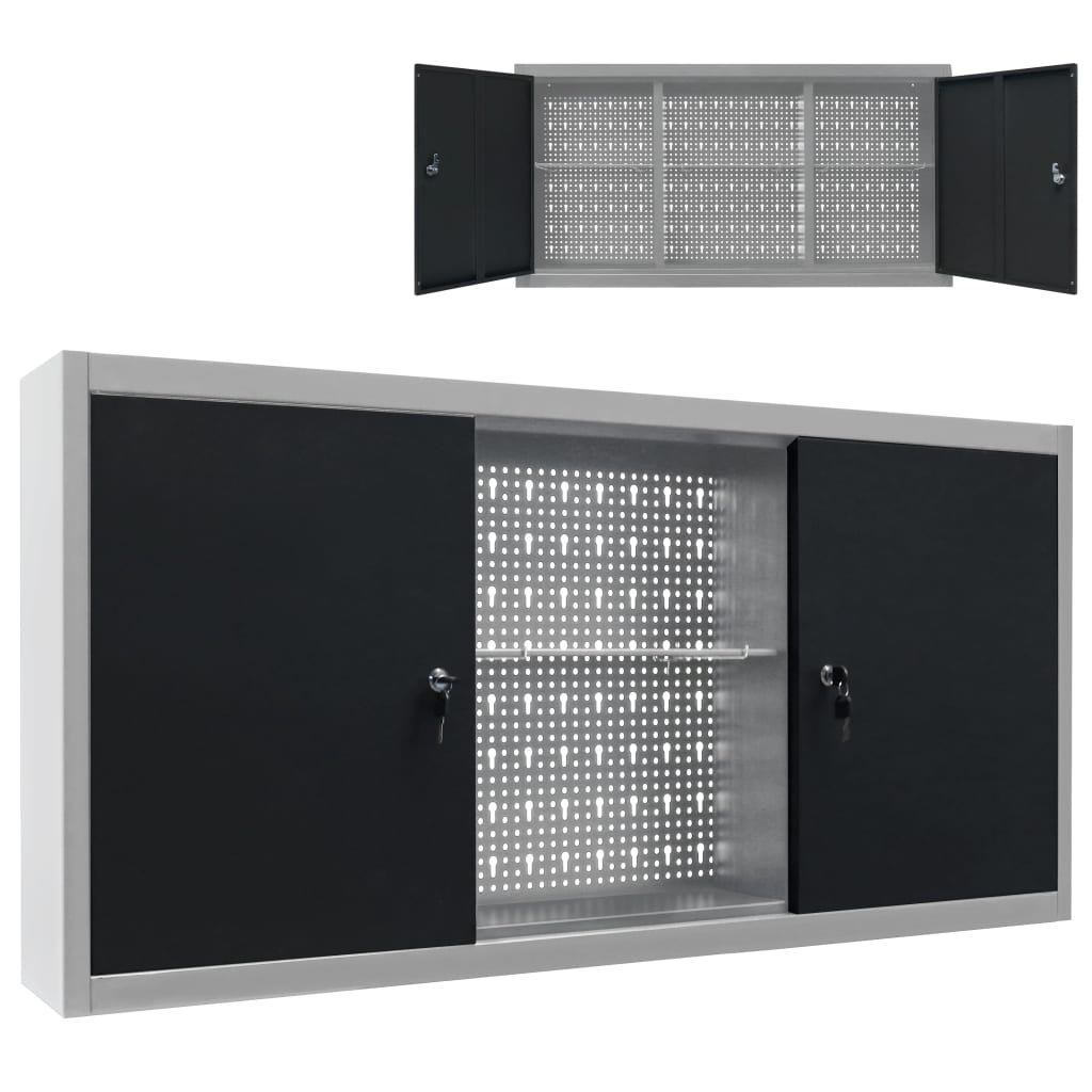 8719883723617_a_en_hd_1 vidaXL Wall Mounted Tool Cabinet Industrial Style Metal Grey and Black - Image 1
