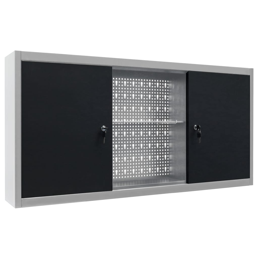 8719883723617_g_en_hd_1 vidaXL Wall Mounted Tool Cabinet Industrial Style Metal Grey and Black - Image 2
