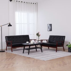 vidaXL Sofa Set 2 Piece Black Faux Leather