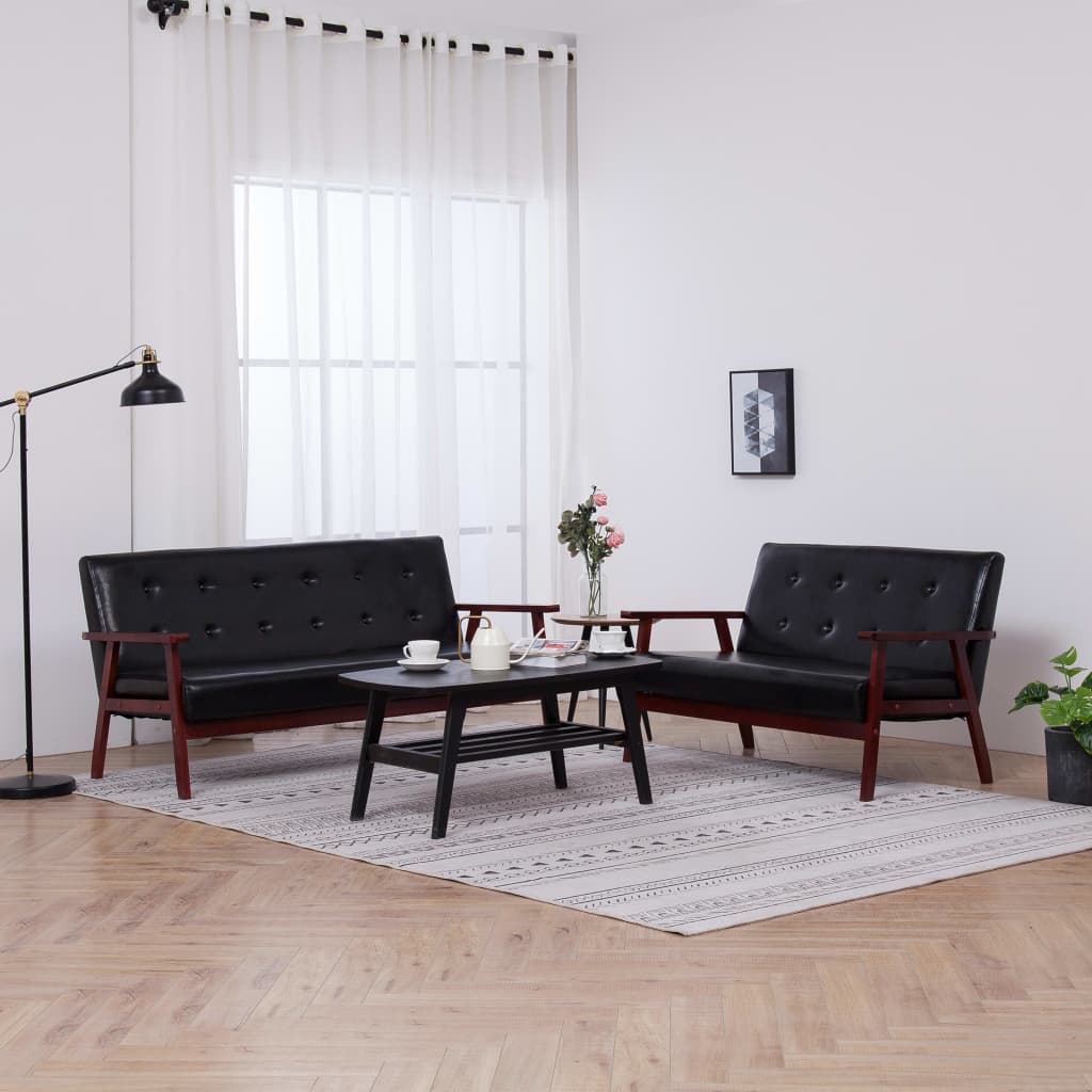 8719883728520_m_en_hd_1 vidaXL Sofa Set 2 Piece Black Faux Leather - Image 1