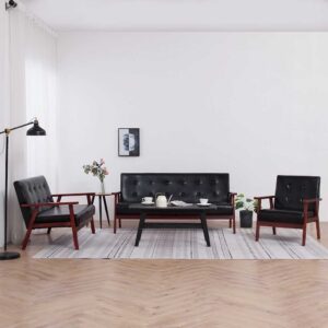 vidaXL Sofa Set 3 Piece Black Faux Leather