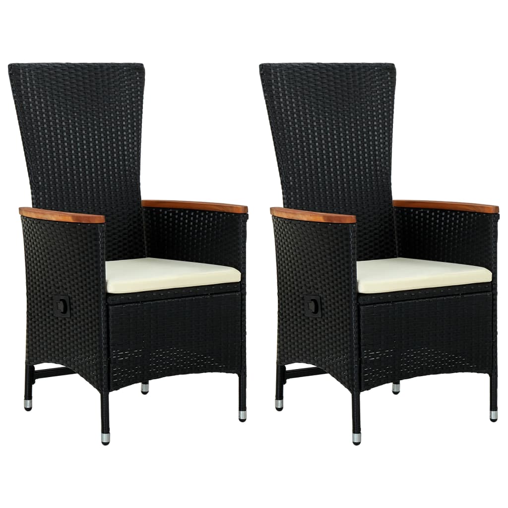 vidaXL Outdoor Chairs 2 pcs with Cushions Poly Rattan Black