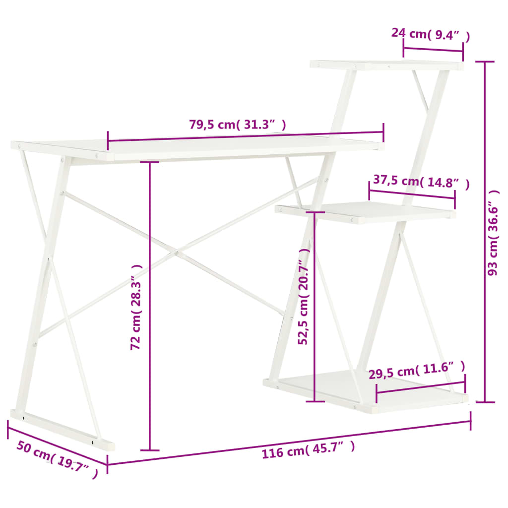8719883734378_g_en_hd_6 vidaXL Desk with Shelf White 116x50x93 cm - Image 8