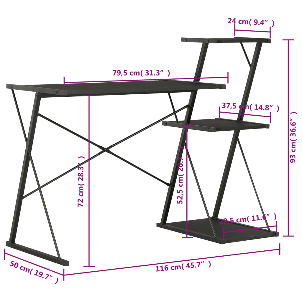 8719883734385_g_en_hd_6 vidaXL Desk with Shelf Black 116x50x93 cm - Image 8